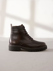 Chocolate Brown Premium Leather Lace-Up Boots - Image 4 of 8