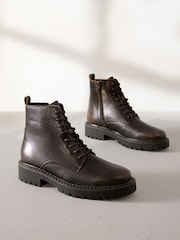 Chocolate Brown Premium Leather Lace-Up Boots - Image 5 of 8