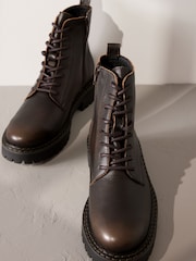 Chocolate Brown Premium Leather Lace-Up Boots - Image 6 of 8
