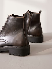 Chocolate Brown Premium Leather Lace-Up Boots - Image 8 of 8