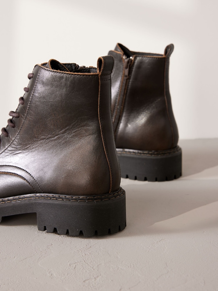 Chocolate Brown Premium Leather Lace-Up Boots - Image 8 of 8