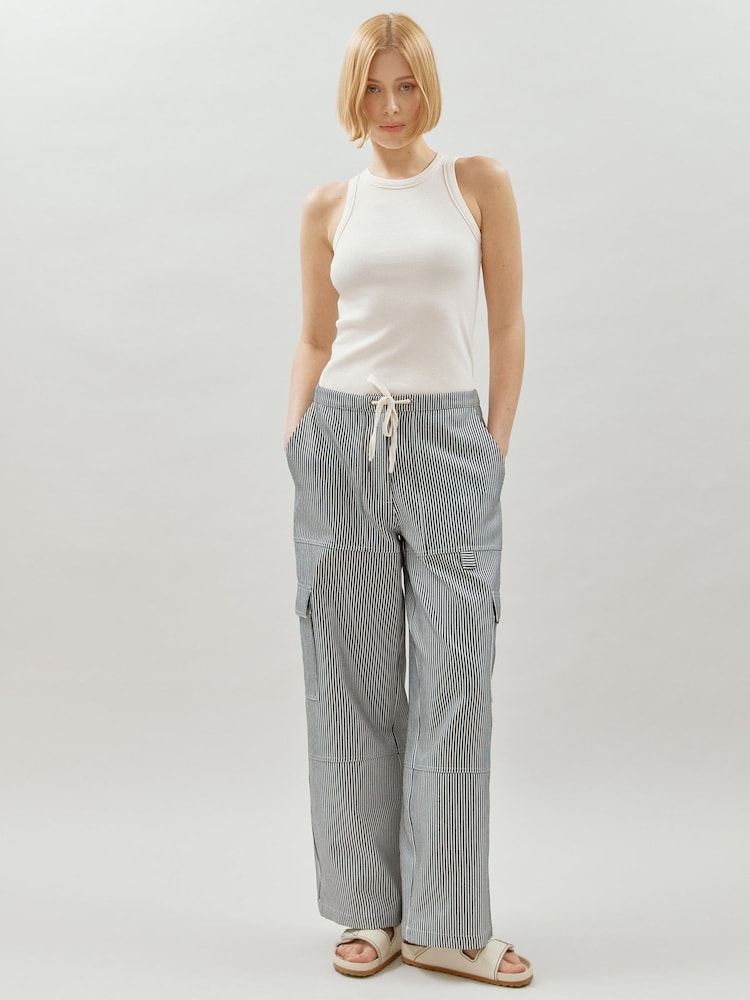 Albaray Cotton Ticking Stripe Cargo Black Trousers - Image 1 of 4