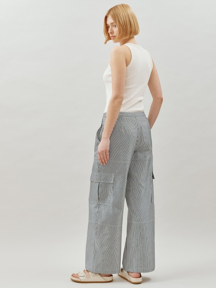 Albaray Cotton Ticking Stripe Cargo Black Trousers - Image 2 of 4