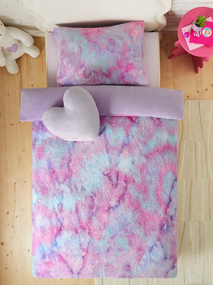 Fleece Lilac Purple Ombre Duvet Cover and Pillowcase Set - Image 2 of 7