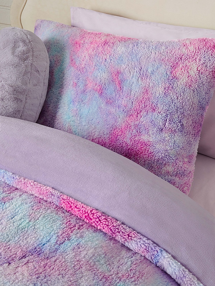 Fleece Lilac Purple Ombre Duvet Cover and Pillowcase Set - Image 3 of 7