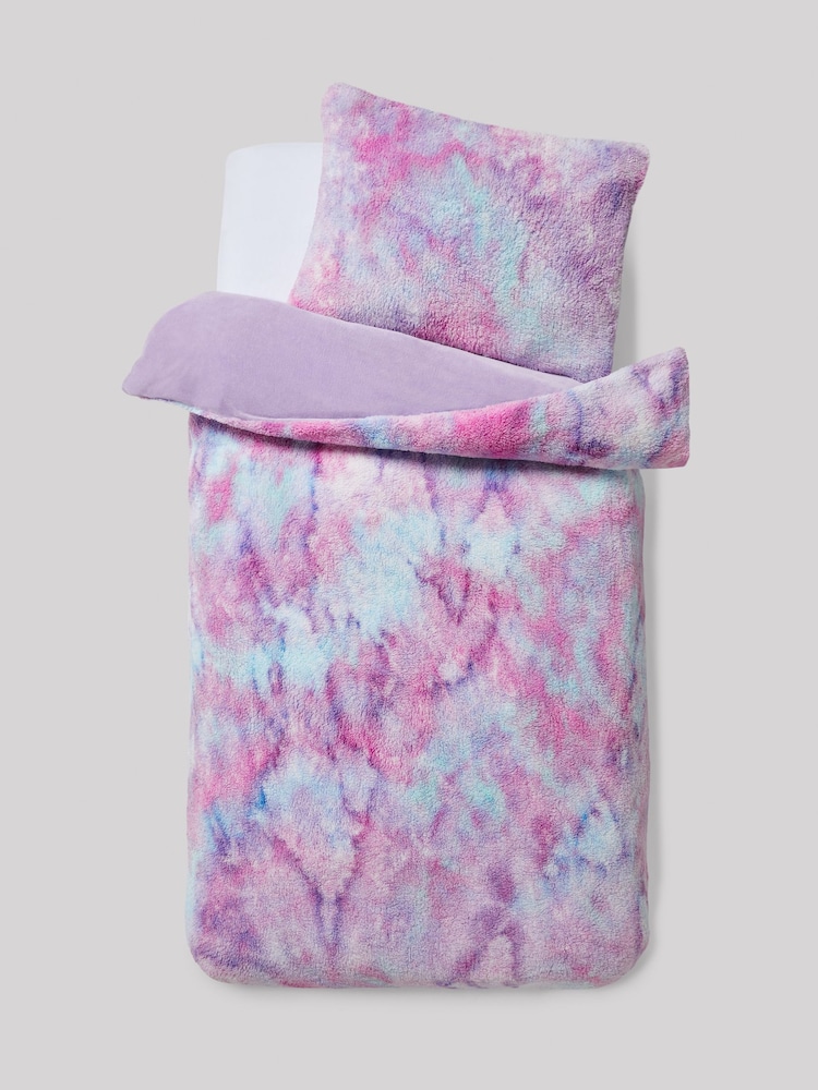 Fleece Lilac Purple Ombre Duvet Cover and Pillowcase Set - Image 4 of 7