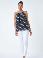 Roman Black Polka Dot Print Chiffon Cami Top - Image 1 of 5