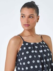 Roman Black Polka Dot Print Chiffon Cami Top - Image 4 of 5