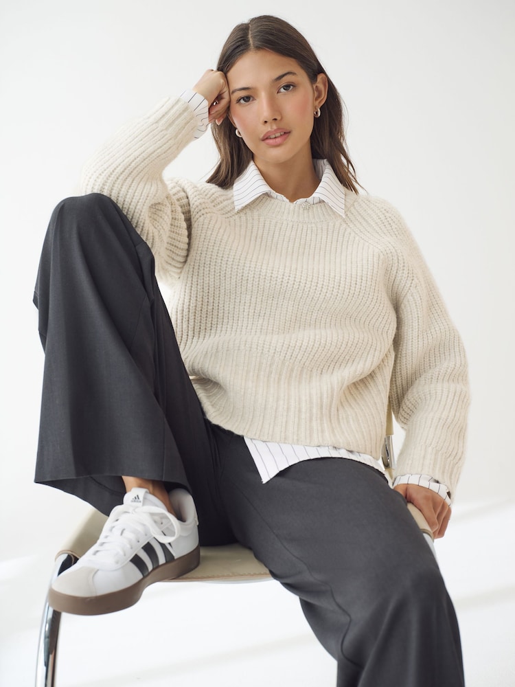 Neutral Collared Shirt Layer Knitted Jumper - Image 1 of 7