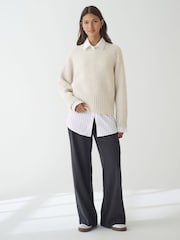 Neutral Collared Shirt Layer Knitted Jumper - Image 2 of 7