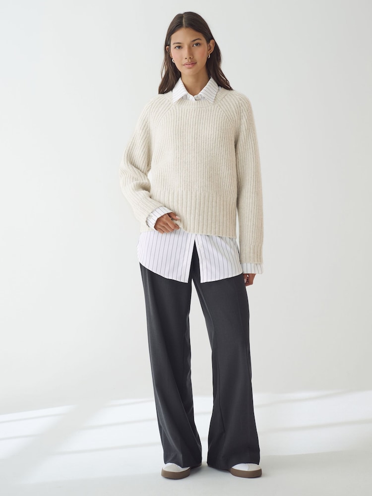Neutral Collared Shirt Layer Knitted Jumper - Image 2 of 7