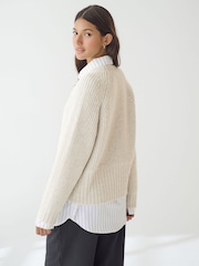 Neutral Collared Shirt Layer Knitted Jumper - Image 3 of 7