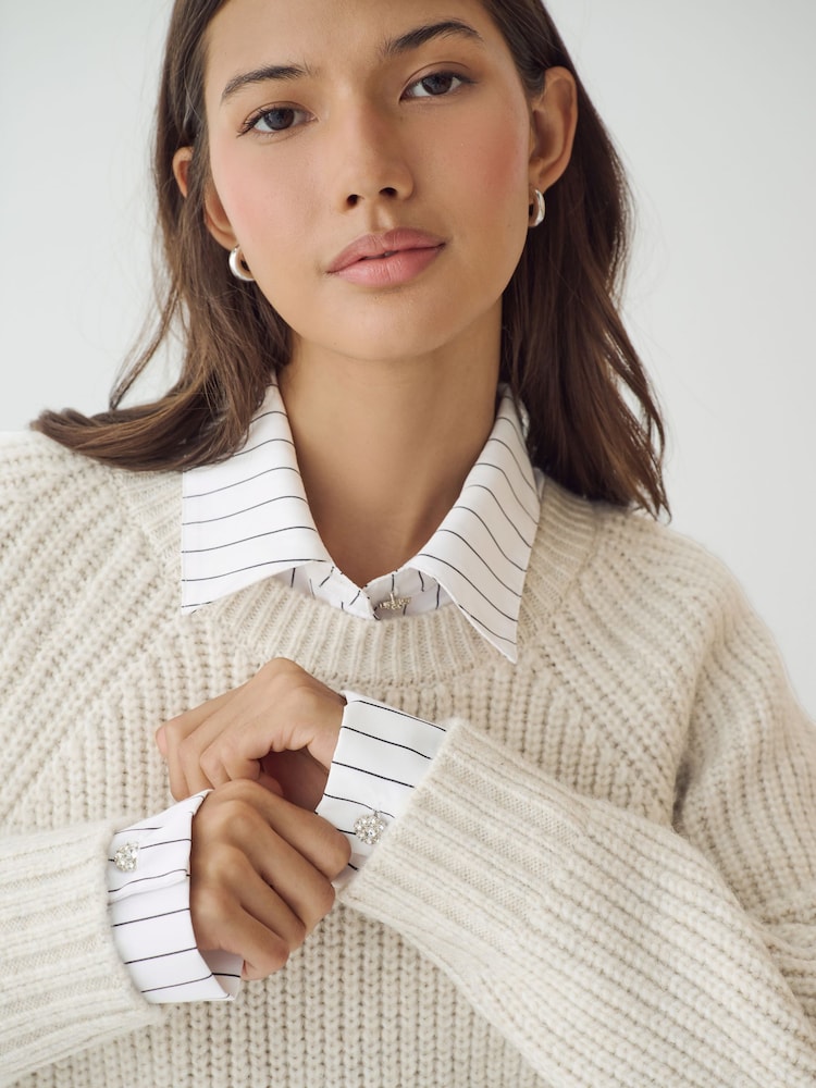 Neutral Collared Shirt Layer Knitted Jumper - Image 4 of 7