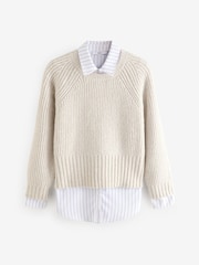 Neutral Collared Shirt Layer Knitted Jumper - Image 5 of 7