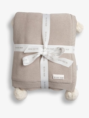 The Little Tailor Baby Natural Pom Pom Plush Lined Blanket - Image 1 of 6