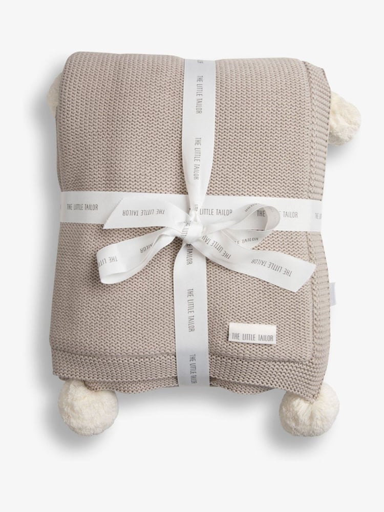 The Little Tailor Baby Natural Pom Pom Plush Lined Blanket - Image 1 of 6