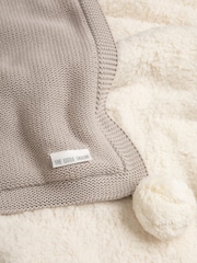 The Little Tailor Baby Natural Pom Pom Plush Lined Blanket - Image 3 of 6