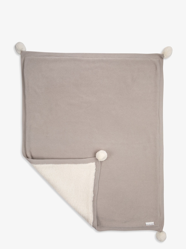 The Little Tailor Baby Natural Pom Pom Plush Lined Blanket - Image 6 of 6
