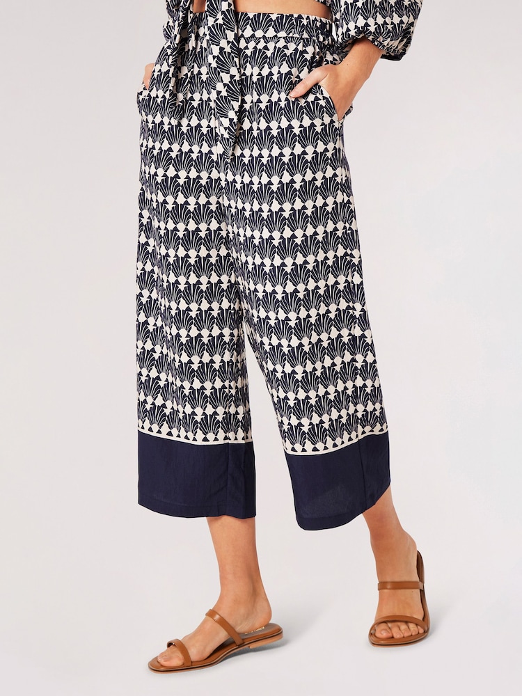 Apricot Blue Shell Geo Border Culottes - Image 1 of 5
