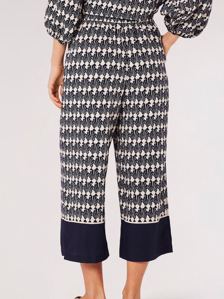 Apricot Blue Shell Geo Border Culottes - Image 2 of 5