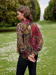 Brown Leopard and Floral Print Long Sleeve Tie Neck Blouse - Image 4 of 7