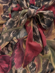 Brown Leopard and Floral Print Long Sleeve Tie Neck Blouse - Image 7 of 7