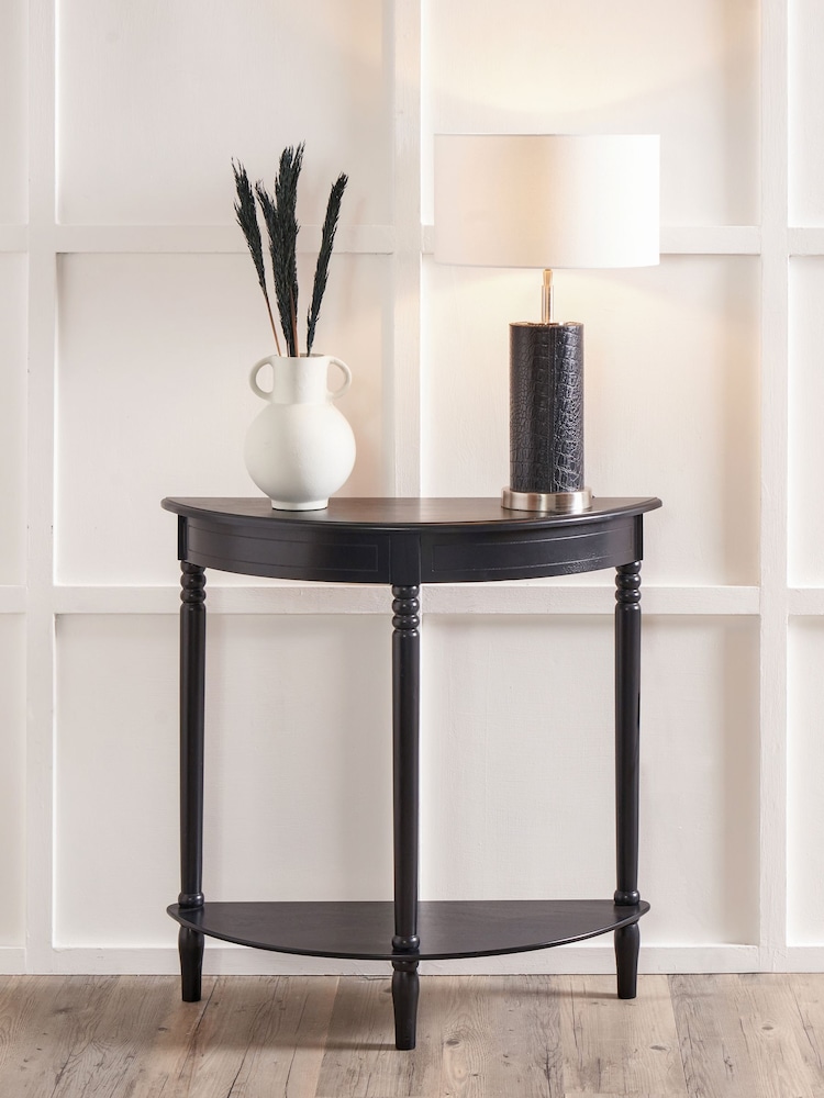 Pacific Black Heritage Pine Wood Half Moon Console Table - Image 1 of 6