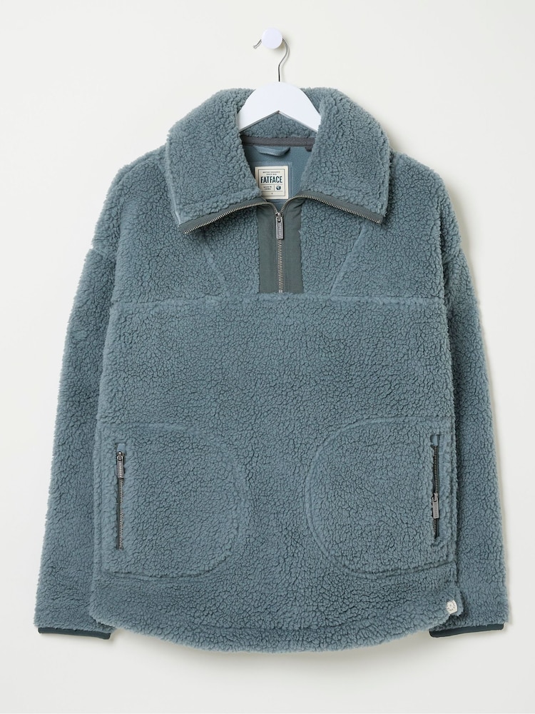 FatFace Parker Duck Egg Blue Half Neck Fleece - Image 6 of 6