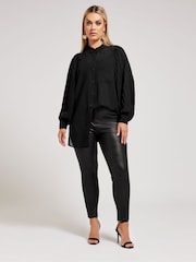 Yours Curve Black London Long Pleat Sleeve Shirt - Image 2 of 5