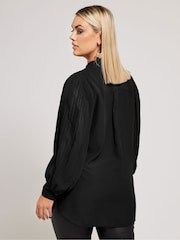 Yours Curve Black London Long Pleat Sleeve Shirt - Image 3 of 5
