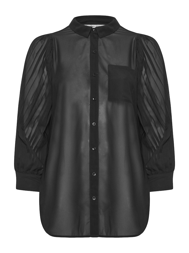 Yours Curve Black London Long Pleat Sleeve Shirt - Image 5 of 5