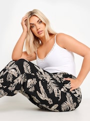 Yours Curve Black Leaf Print Shirred Harem Trousers - Image 4 of 5