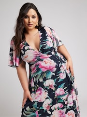 Yours Curve Navy Blue Floral Print Wrap Maxi Dress - Image 3 of 5