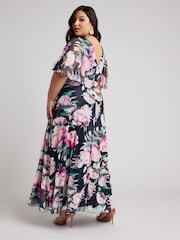 Yours Curve Navy Blue Floral Print Wrap Maxi Dress - Image 4 of 5