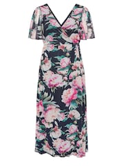 Yours Curve Navy Blue Floral Print Wrap Maxi Dress - Image 5 of 5