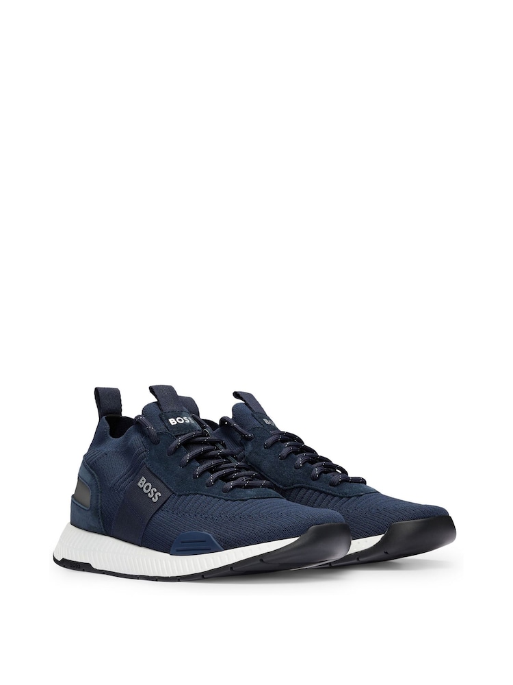 BOSS Blue Suede-trim  sock style trainers - Image 2 of 7