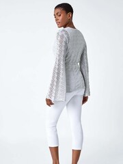 Roman Grey Shimmer Crochet Tie Stretch Knit Jumper - Image 3 of 5