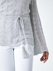 Roman Grey Shimmer Crochet Tie Stretch Knit Jumper - Image 5 of 5