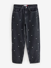 Washed Black Eyelet Detail Barrel Leg 100% Cotton Jeans - Image 7 of 9