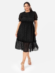 Puff Sleeve Tiered Hem Midi Dress With Frills - Image 1 of 4