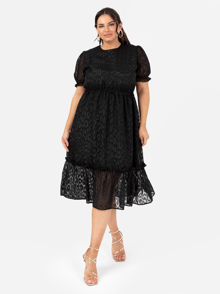 Puff Sleeve Tiered Hem Midi Dress With Frills - Image 1 of 4