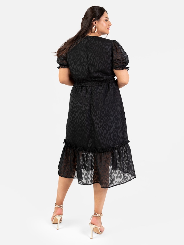 Puff Sleeve Tiered Hem Midi Dress With Frills - Image 2 of 4