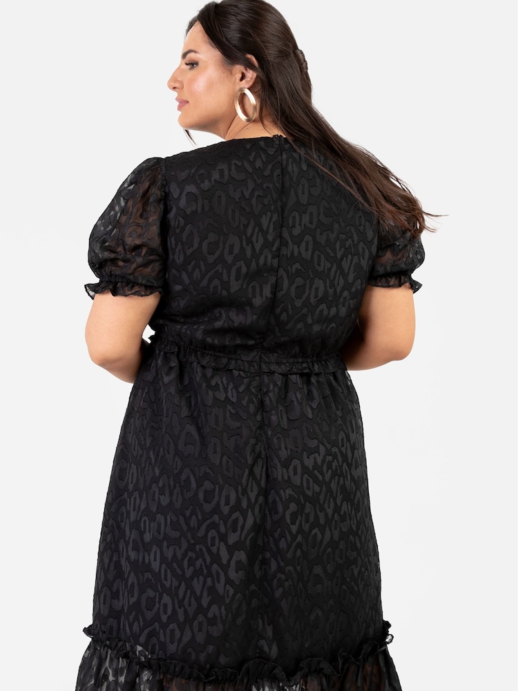 Puff Sleeve Tiered Hem Midi Dress With Frills - Image 4 of 4