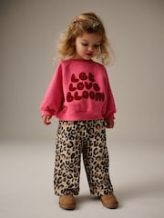 Bright Pink Printed 100% Cotton Sweatshirt and Wide Leg Set (3mths-7yrs) - Image 1 of 7