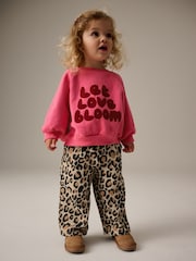 Bright Pink Printed 100% Cotton Sweatshirt and Wide Leg Set (3mths-7yrs) - Image 2 of 7
