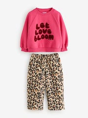 Bright Pink Printed 100% Cotton Sweatshirt and Wide Leg Set (3mths-7yrs) - Image 4 of 7