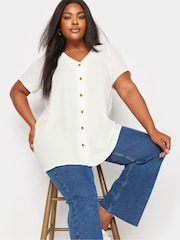 White - Yours Curve Button Front Blouse - Image 5 of 6