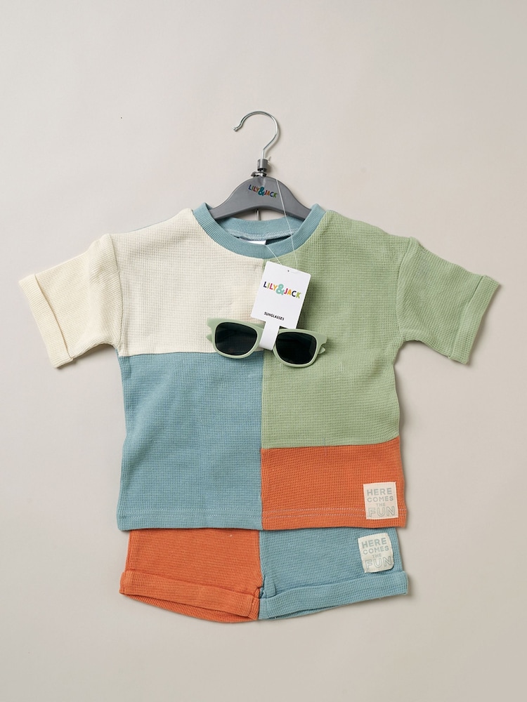 Blau - Lily & Jack 3-teiliges Outfit-Set aus 100 % Baumwolle mit Oberteil, Shorts und Sonnenbrille - Bild 2 von 5