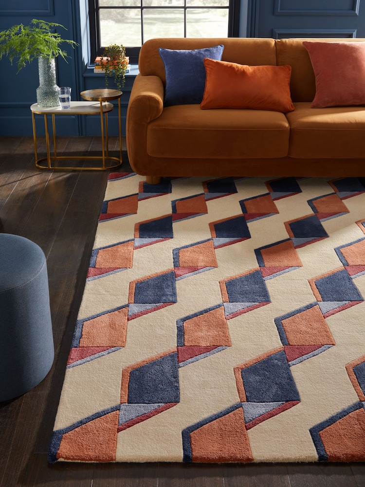 Natural/Rust Brown Geometric Ribbon Rug - Image 1 of 6