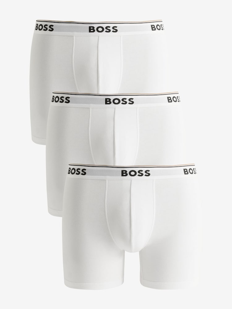 BOSS White Logo Waistband Stretch Cotton 3 Pack Boxer Brief - Image 1 of 2